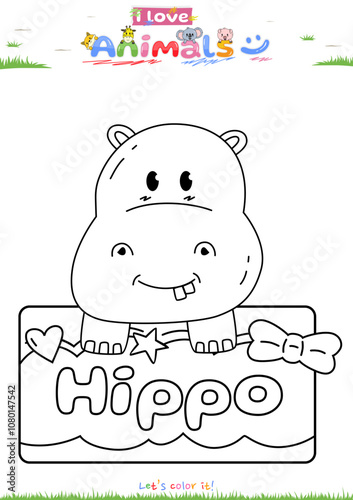 Lets color it Cute theme Hippo