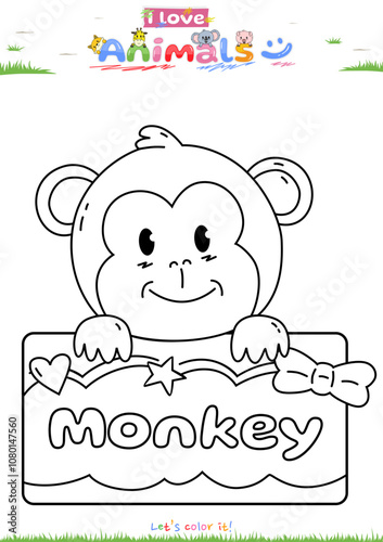 Lets color it Cute theme Monkey