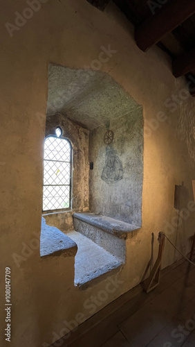 Old windows in the castle, view from the inside Poland photo