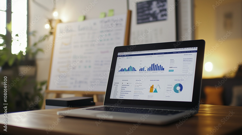 Marketing dashboard on a laptop with comparative data analysis Marketing dashboard on a laptop with comparative data analysis