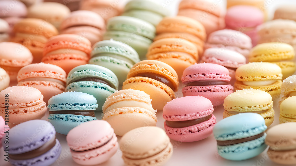 Rainbow Macarons on Pastel Canvas: A Colorful Confectionery Display