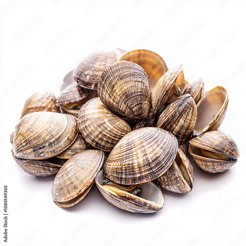 A pile of fresh clams with ridged shells, showcasing their natural, earthy tones. Ideal for seafood dishes or culinary presentations. A pile of fresh clams with ridged shells, showcasing their natural, earthy tones. Ideal for seafood dishes or culinary presentations.