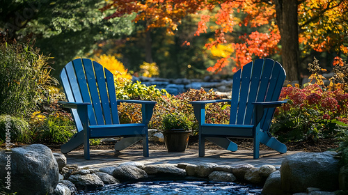Two Blue Adirondack Chairs ...
