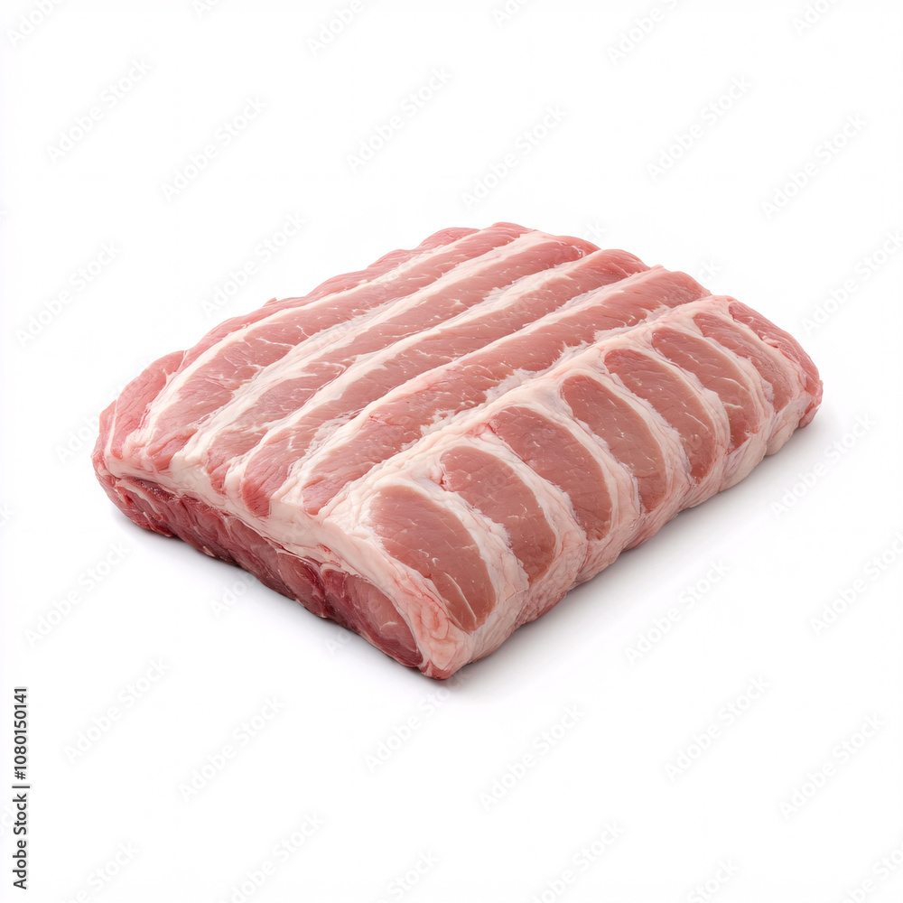 Fresh pork belly with distinct layers of meat and fat, ideal for culinary dishes and recipes. Fresh pork belly with distinct layers of meat and fat, ideal for culinary dishes and recipes.