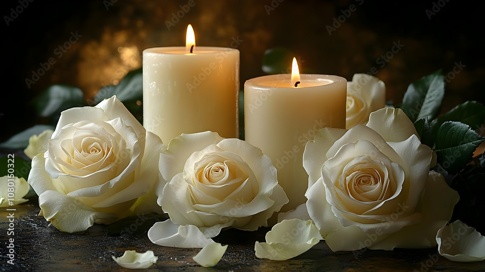 White Roses and Candles Still Life Photo