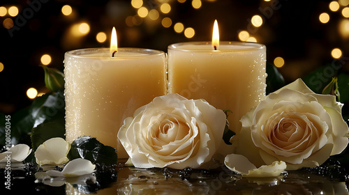 Two Burning Candles and Whi...