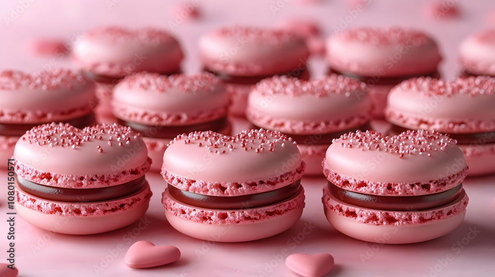 Pink Macarons with Chocolate Filling, Closeup Food Photography Pink Macarons with Chocolate Filling, Closeup Food Photography