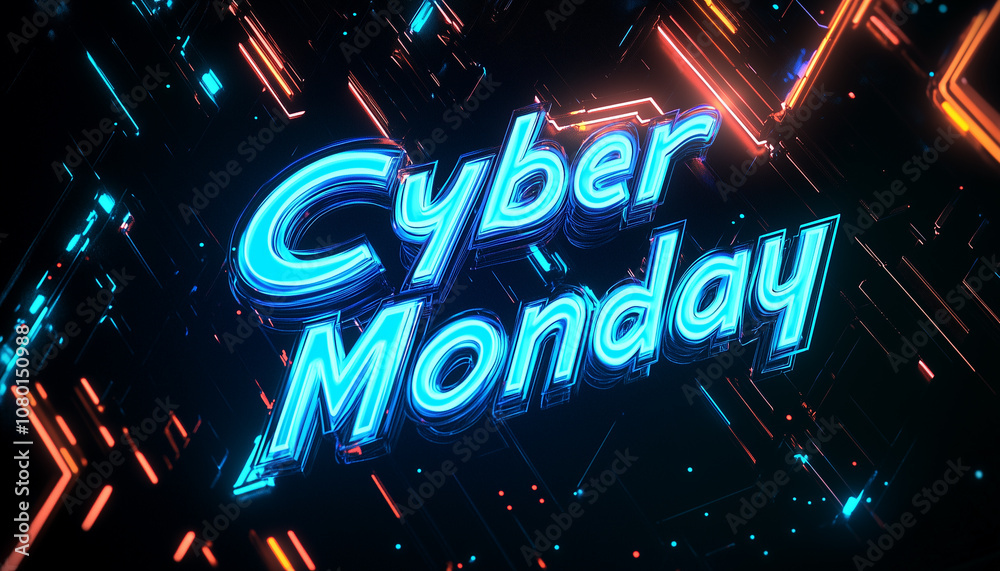 Stylish neon 'Cyber Monday' banner design, ideal for promoting flash sales, e-commerce discounts,