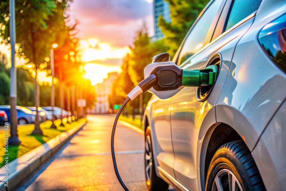 Closeup of Electric Vehicle Charging at a Public Station with Renewable Energy Background for Eco-Friendly Transportation Concept Closeup of Electric Vehicle Charging at a Public Station with Renewable Energy Background for Eco-Friendly Transportation Concept