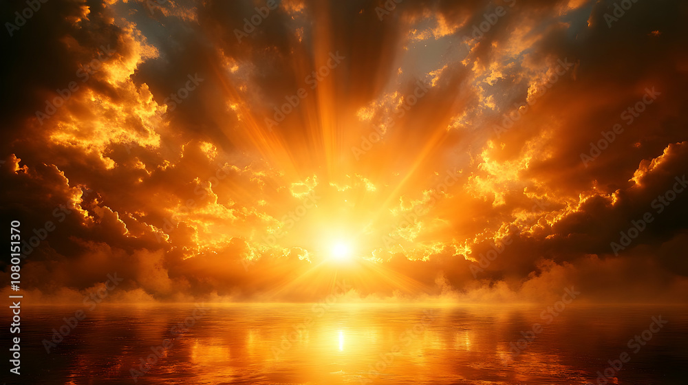Golden Sunset Over Water - Realistic Image Golden Sunset Over Water - Realistic Image