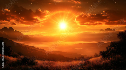 Golden Sunset Over Mountain...