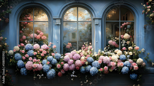Blue Window With Flowers Il...
