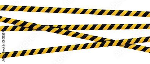 Warning tape with yellow and black diagonal stripes. Warning tape and police line. Warning danger tape. Restriction tape. Seamless line. Vector illustration