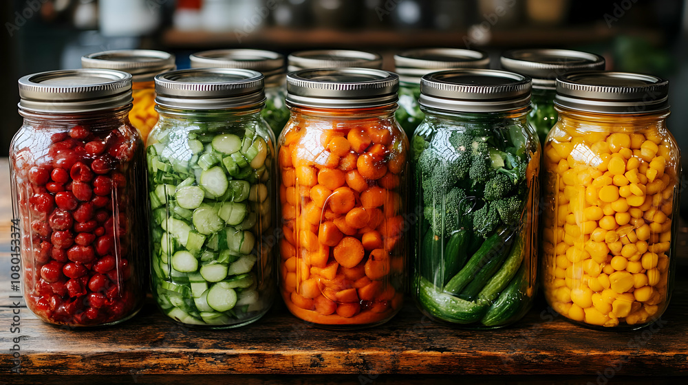 Mason Jars Filled with Fresh Vegetables - Photo Mason Jars Filled with Fresh Vegetables - Photo