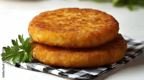 Crispy Potato Patties on Checkered Napkin - Food Photography photo