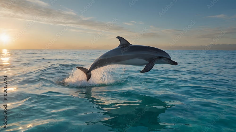 Fototapeta premium Graceful Dolphin Leaping from the Sea