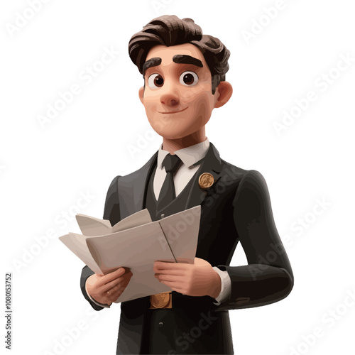 3d illustration of business man with documents, isolated on white background.eps