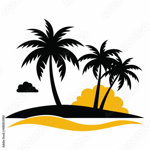 Tropical beach silhouette vector illustration on white background