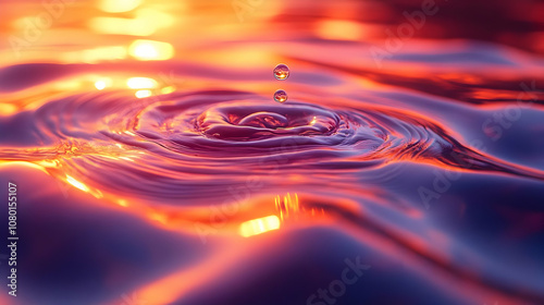 Water Drop Ripples Sunset P...