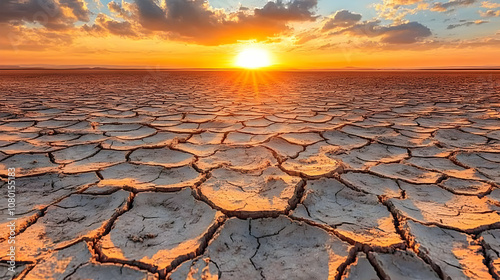 Dry Cracked Earth Sunset La...