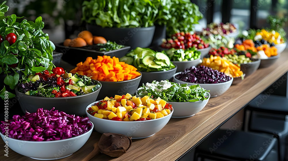 Colorful Salad Bar with Fresh Ingredients - Photo Colorful Salad Bar with Fresh Ingredients - Photo