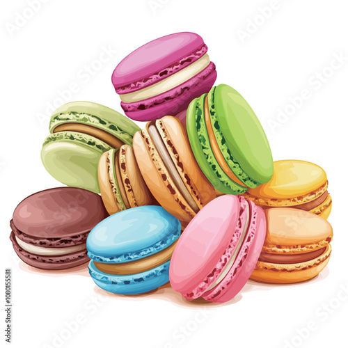 Colorful macaroons isolated on white background. Vector illustration. .eps