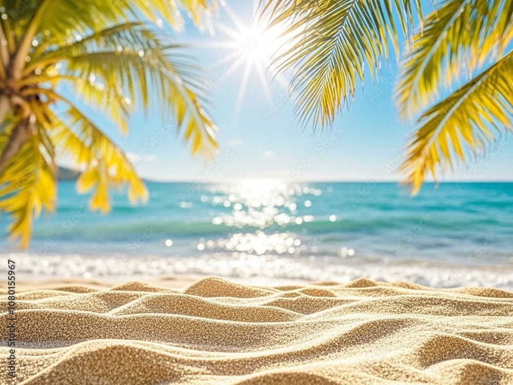 Beach And Sea - Summer Vacation On Sunny Sand With Glittering On Defocused Ocean