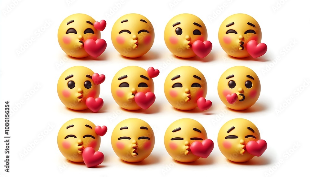 Collection of Cute Emoji Icons Blowing Heart Kisses. generator AI Collection of Cute Emoji Icons Blowing Heart Kisses. generator AI