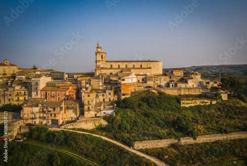 Italy, Sicily, Ragusa District, Monterosso Almo. June 2023. Amazing aerial panoramic piture from drone.