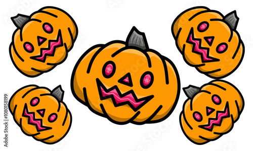 Cute spooky halloween pumpkin vector illustration. Orange pumpkin on white background, halloween scary icon