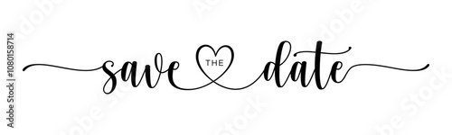 Save the date – Calligraphy brush text banner with transparent background.