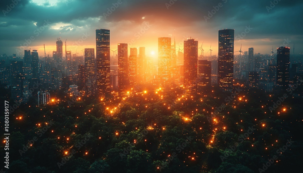 Smart Energy Grids and Sustainable Power, cityscape powered by a smart grid network, where solar panels, wind turbines, Smart Energy Grids and Sustainable Power, cityscape powered by a smart grid network, where solar panels, wind turbines,