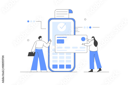 Payment methods. Characters paying with credit card online by electronic bank transfer. Flat Cartoon Vector Illustration, icon. Stylish, Minimalist Abstract