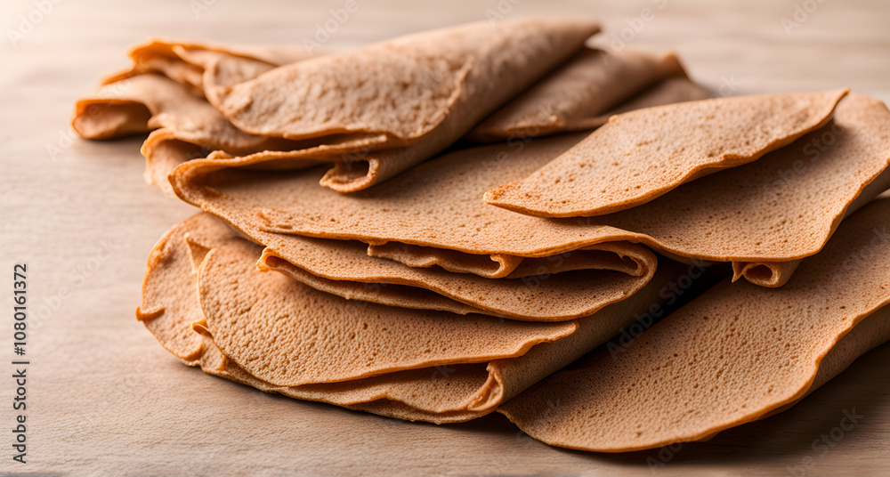 Injera folded in half on a plain background Injera folded in half on a plain background