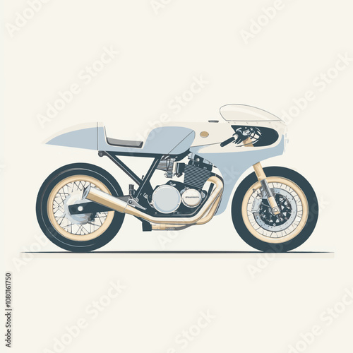 Classic White Cafe Racer Motorcycle Illustration