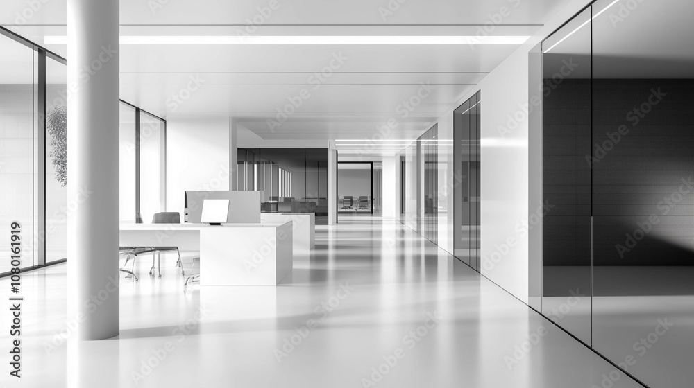 Luxury office interior design for a modern working background, open space office with a modern design, indoor office building.
Luxury office interior design for a modern working background, open space office with a modern design, indoor office building.