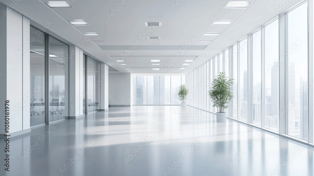 Luxury office interior design for a modern working background, open space office with a modern design, indoor office building.
