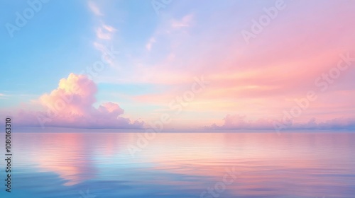 A beautiful, serene, and peaceful scene of a pink and blue sky with clouds