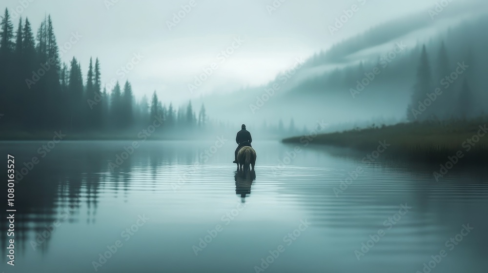 A man is riding a horse across a lake A man is riding a horse across a lake