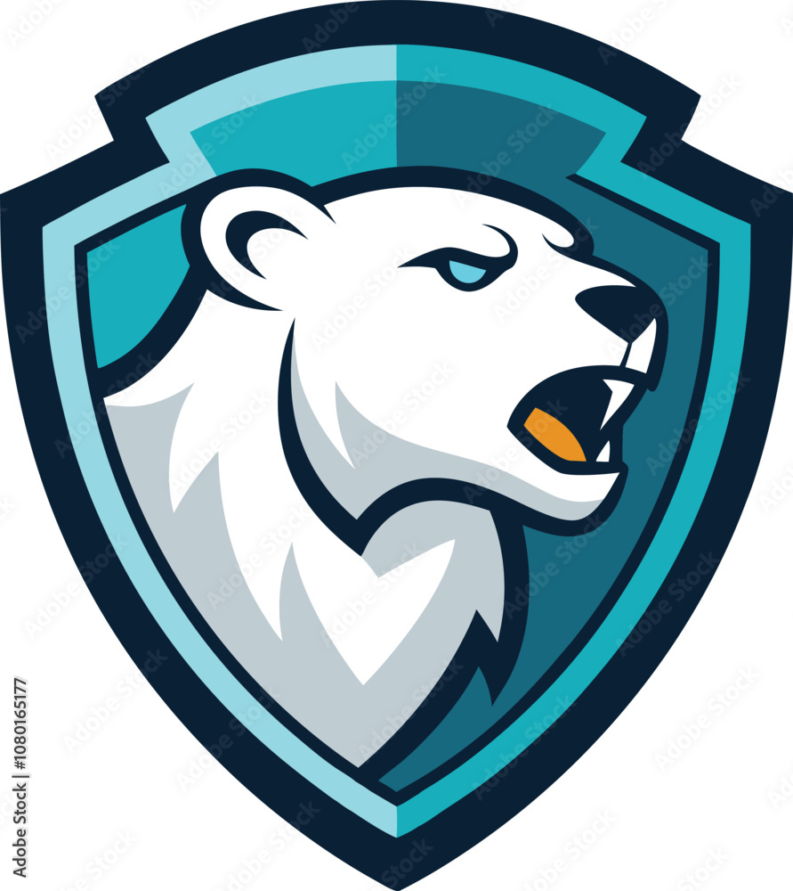 Polar bear head mascot with shield Polar bear head mascot with shield
