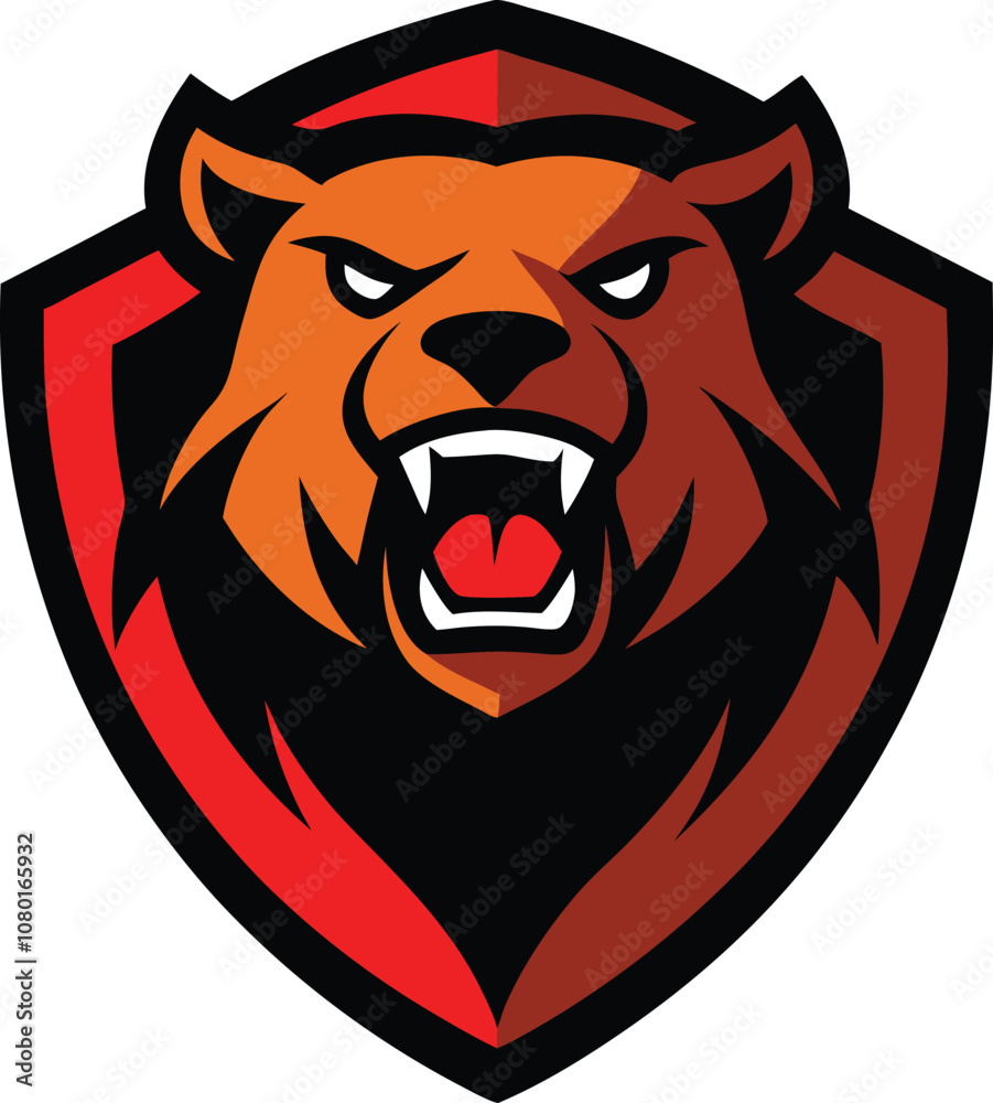 Fototapeta premium Bear Mascoat logo with a shield 
