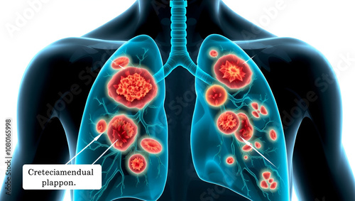 Pulmonary blastomycosis with lung lesions and enlarged bronchial lymph nodes, 3D illustration photo