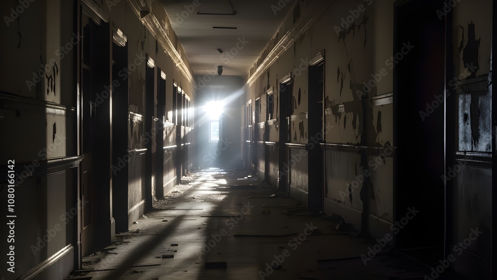 A dark crumbling hallway A dark crumbling hallway