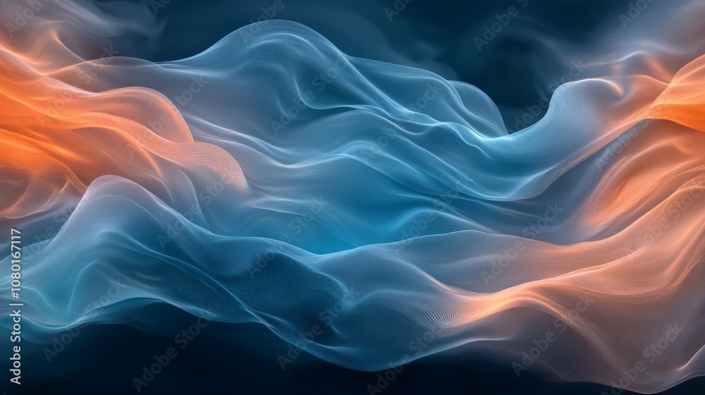 Obraz premium Dynamic flow, abstract blue and orange wave on gradient background design for modern creative projects