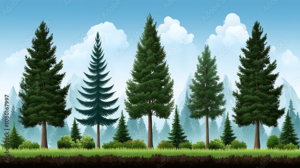 Fototapeta premium Serene forest landscape, majestic trees, vibrant green grass, and peaceful nature's beauty
