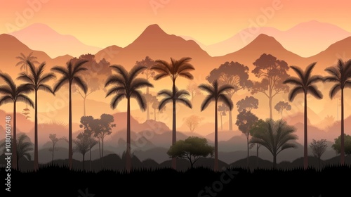 Serene tropical paradise, majestic mountains and lush palm trees create a breathtaking landscape