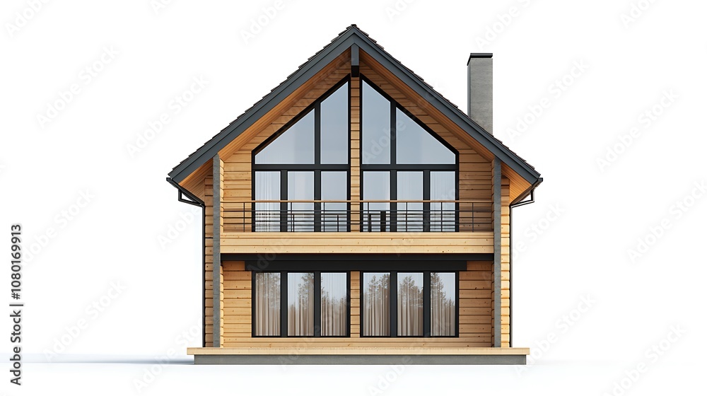 A modern house with large windows and a wooden exterior A modern house with large windows and a wooden exterior