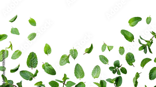Fresh mint leaves on white transparent background