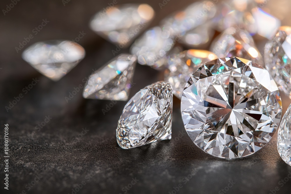 variety of ethical lab grown diamonds in different cuts and sizes, arranged on a sleek, modern surface of blue velvet , showcasing their versatility, minimal royal gray background with copy space variety of ethical lab grown diamonds in different cuts and sizes, arranged on a sleek, modern surface of blue velvet , showcasing their versatility, minimal royal gray background with copy space