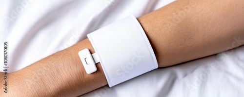 Close-up of a hospital wristband on patient s arm, clear identification, patient safety, detail photo